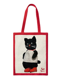 Black Cat & Puppy Woven Canvas Tote Bag - TRLab Shop