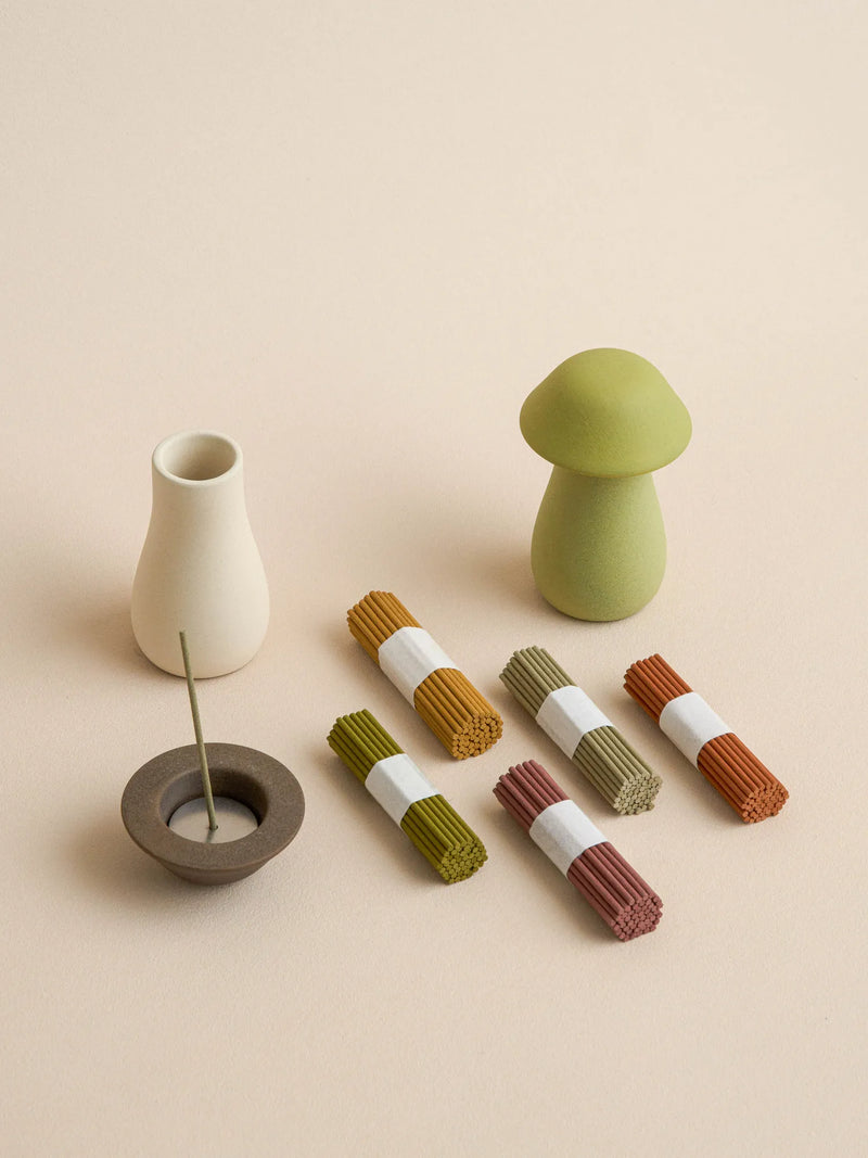 Colorful short incense mushroom gift box by YRGD with vibrant mushroom-shaped incense containers on a white background.