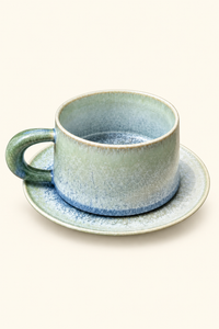 Frost Garden Blue-Green Ceramic Cup and Saucer Set