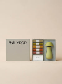 Colorful short incense mushroom gift box from YRGD featuring vibrant, handcrafted ceramic mushrooms arranged in a decorative box.