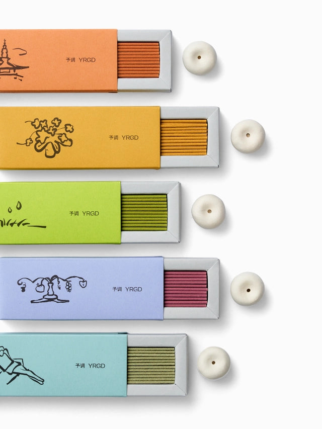 Colorful short incense mushroom gift box by YRGD with vibrant, mushroom-shaped incense holders in a decorative box.