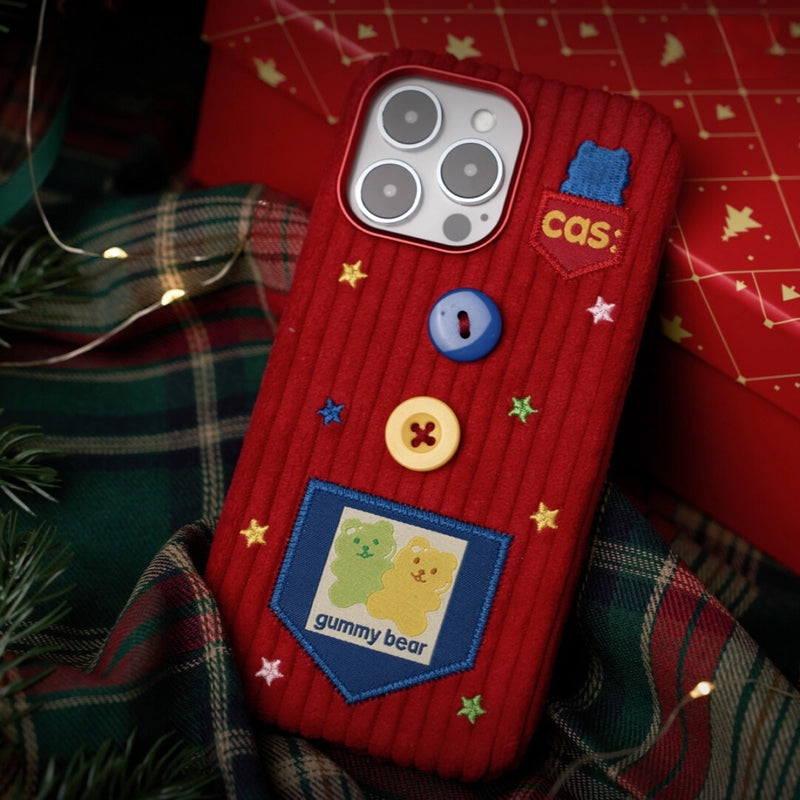 Red striped plush fabric phone case from TRLab Shop, soft textured cover with colorful striped pattern for smartphones.