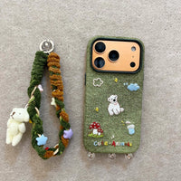 White bear embroidered phone case with floral details, designed for a smartphone, by TRLab Shop.