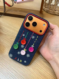TRLab Shop embroidered phone case with buttons and snowflake design, featuring detailed stitching on a sleek protective cover.