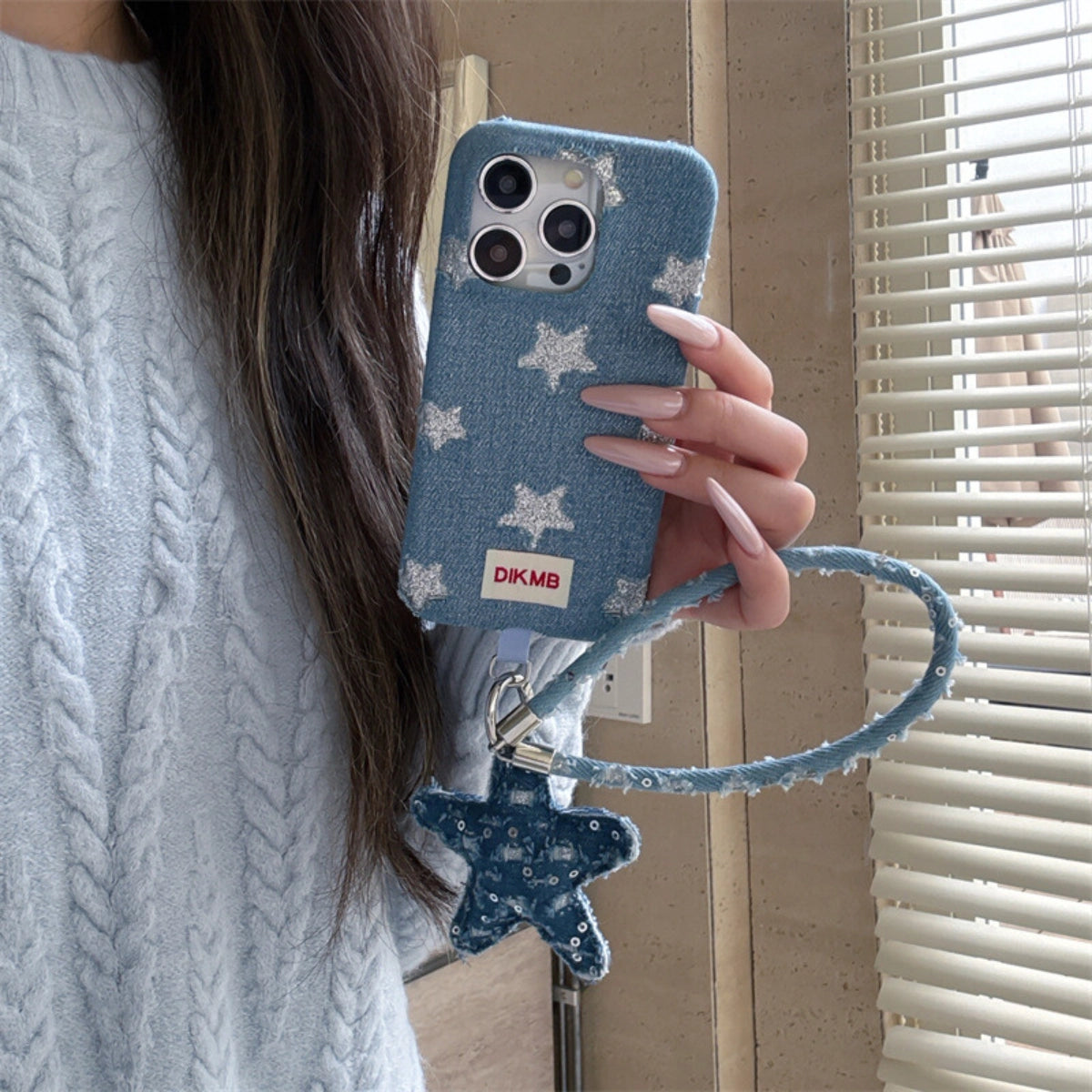 Shimmering Starlight Denim Phone Case by TRLab Shop featuring a sparkling starry design on durable denim material.