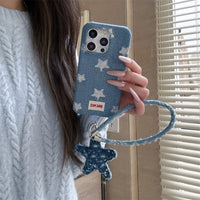 Shimmering Starlight Denim Phone Case by TRLab Shop featuring a sparkling starry design on durable denim material.
