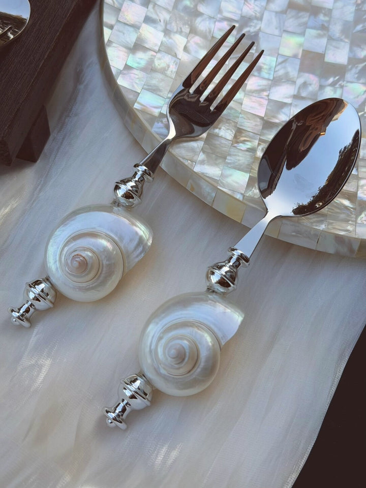 Moonlight Pearl Conch Stainless Steel Spoon & Fork