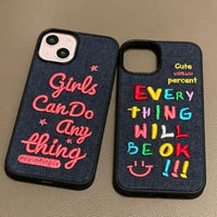 Pink embroidered phone case with letter design from TRLab Shop, showcasing intricate stitching and vibrant color details.