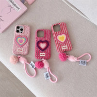 Pink Love Heart embroidered phone case by TRLab Shop featuring a romantic heart design on durable material.