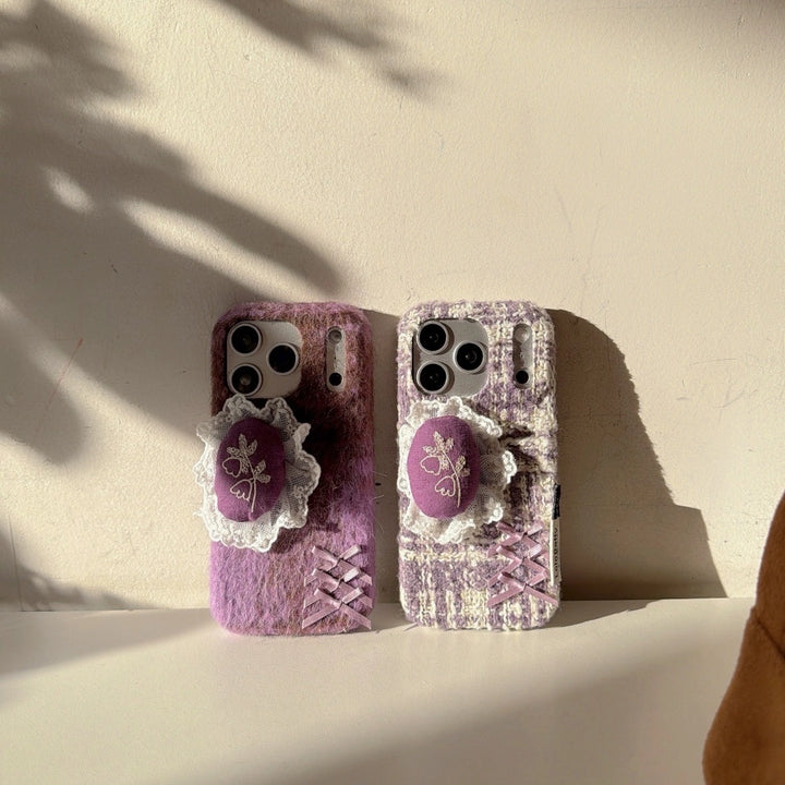 Purple Tweed Bellflower Embroidered Phone Case - TRLab Shop