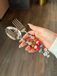 Molten Gold Beads Stainless Steel Spoon & Fork