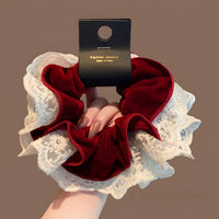 Lace-Adorned Velvet Wavy Hem Scrunchie - TRLab Shop