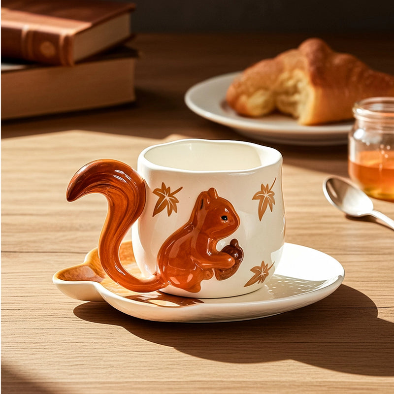 Squirrel Ceramic Coffee Cup & Saucer Set