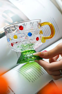 Colorful Polka-Dot Cane-Weave Glass Cup