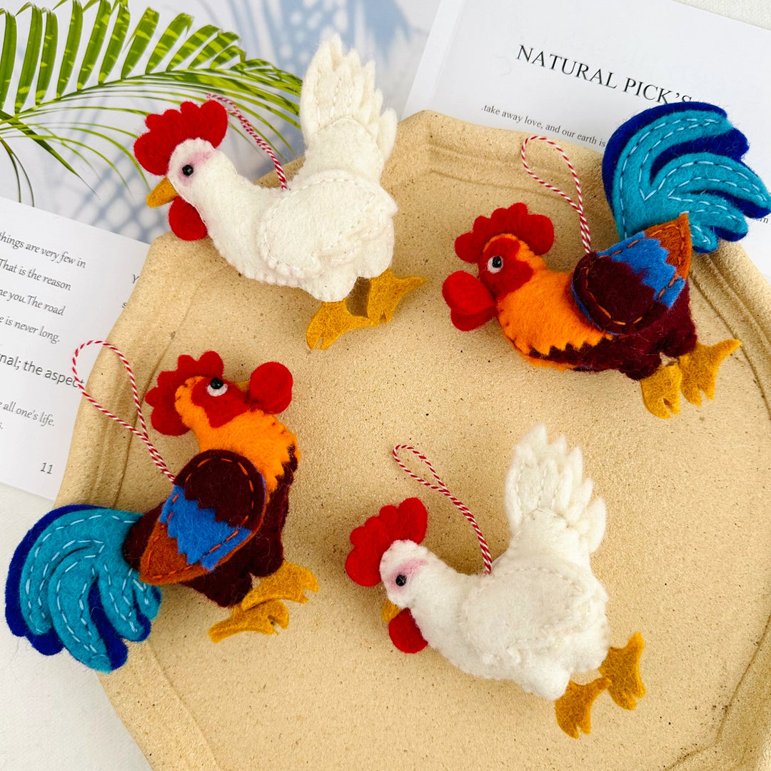 Felted Colorful & White Rooster Charm - TRLab Shop