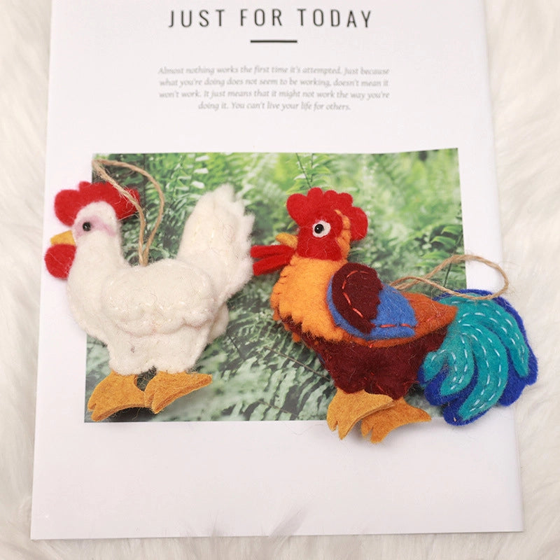 Felted Colorful & White Rooster Charm - TRLab Shop