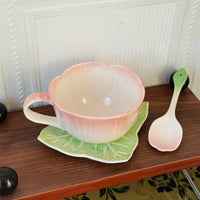 Ceramic Pink Begonia Cup & Saucer Set And Spoon - TRLab Shop