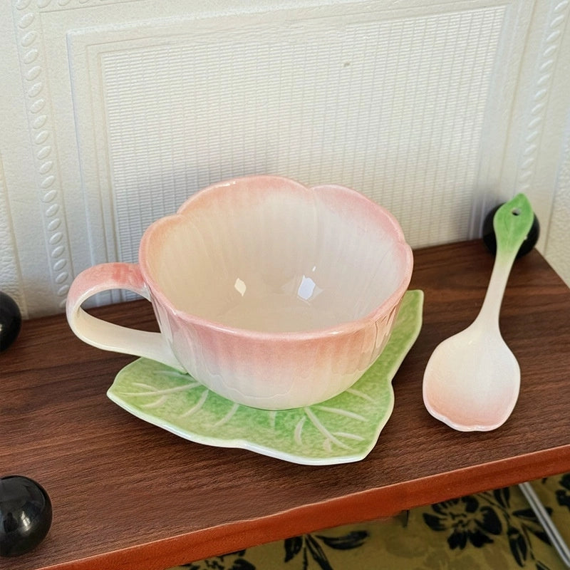 Ceramic Pink Begonia Cup & Saucer Set And Spoon - TRLab Shop