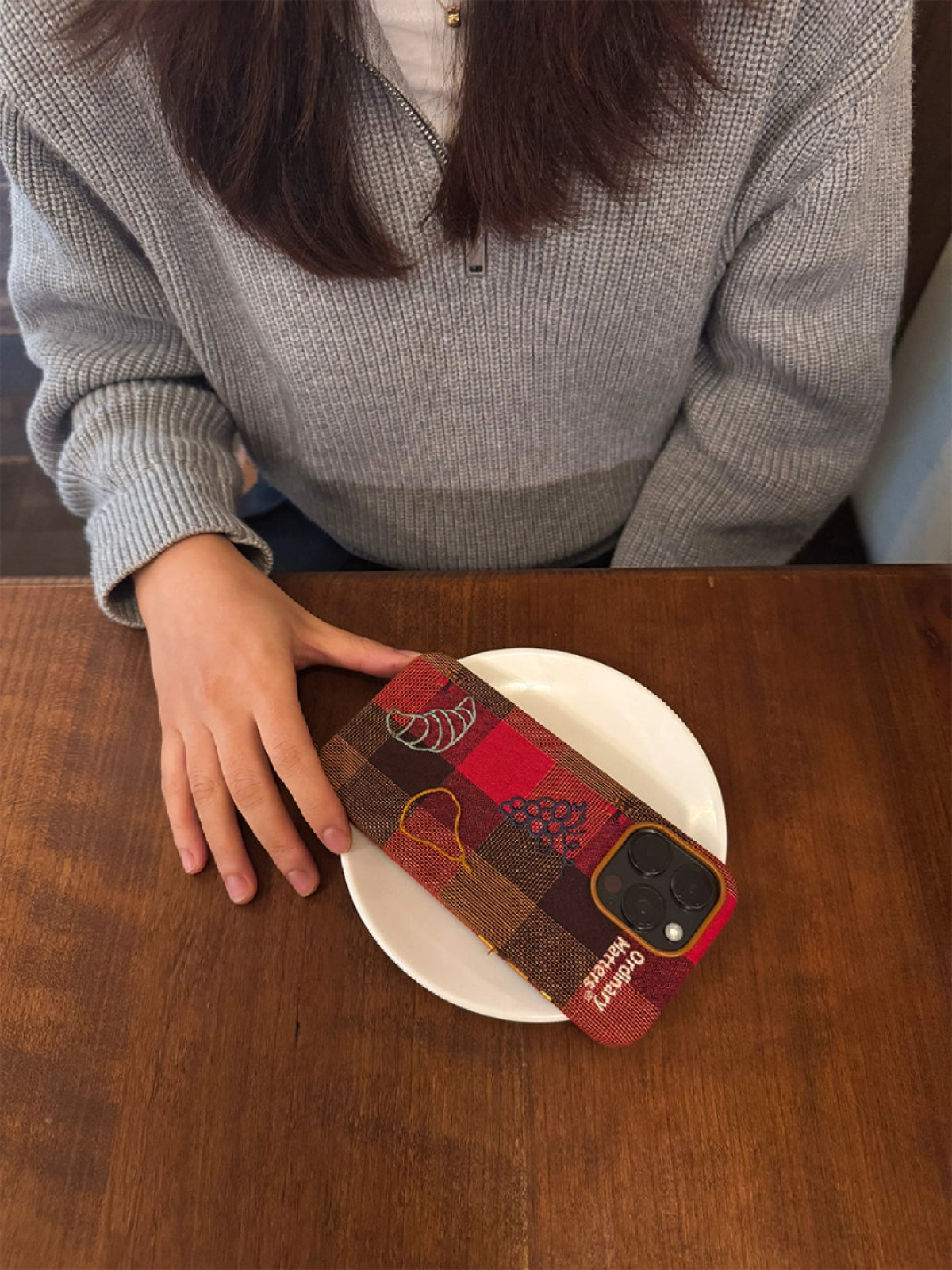 Fruit and bread embroidered phone case by TRLab Shop showcasing colorful fruit and bread designs on a protective phone cover.
