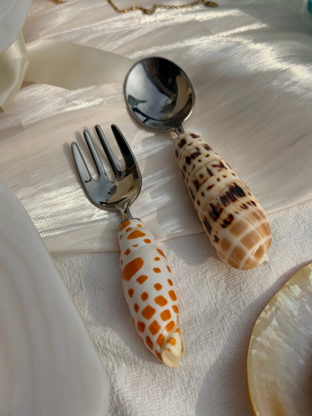 Natural Conch Stainless Steel Spoon & Fork - TRLab Shop