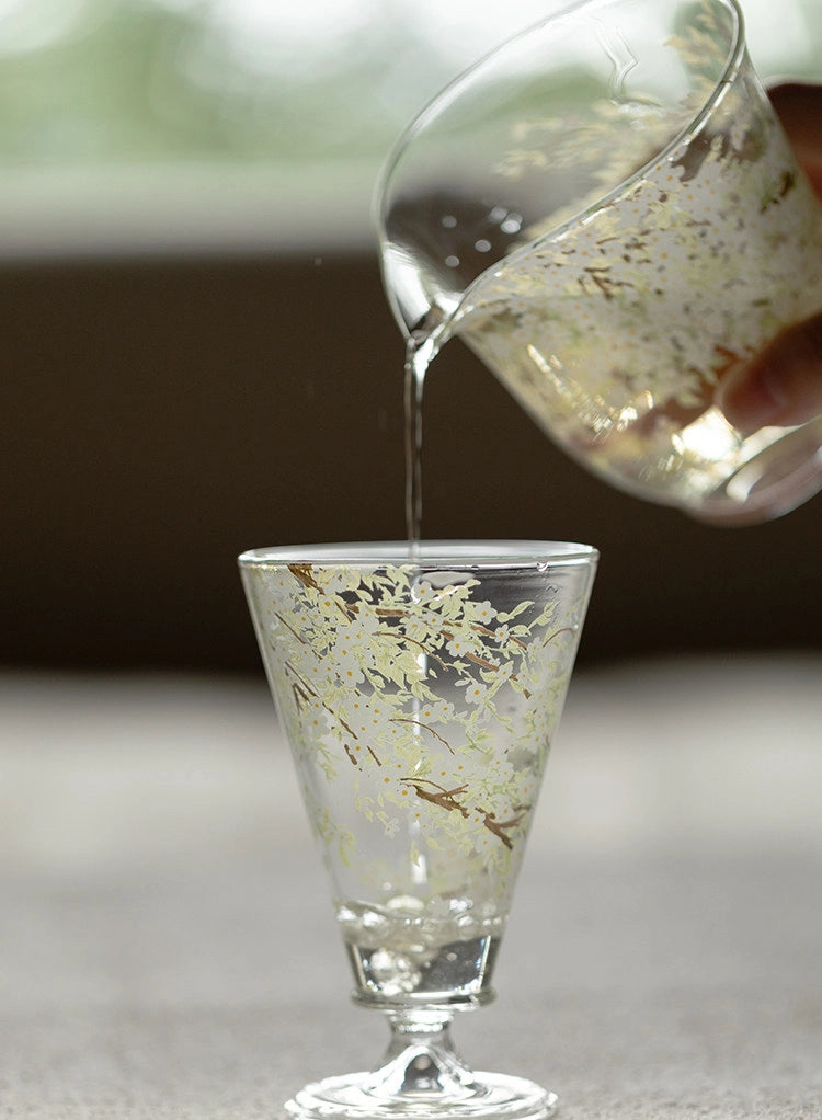 Pear-blossom glass goblet by TRLab Shop with clear, elegant design and detailed floral etching perfect for wine or beverages