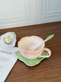 Ceramic Pink Begonia Cup & Saucer Set And Spoon - TRLab Shop