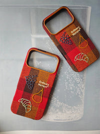 Embroidered fruit and bread design phone case by TRLab Shop, showcasing colorful embroidery on protective phone cover.