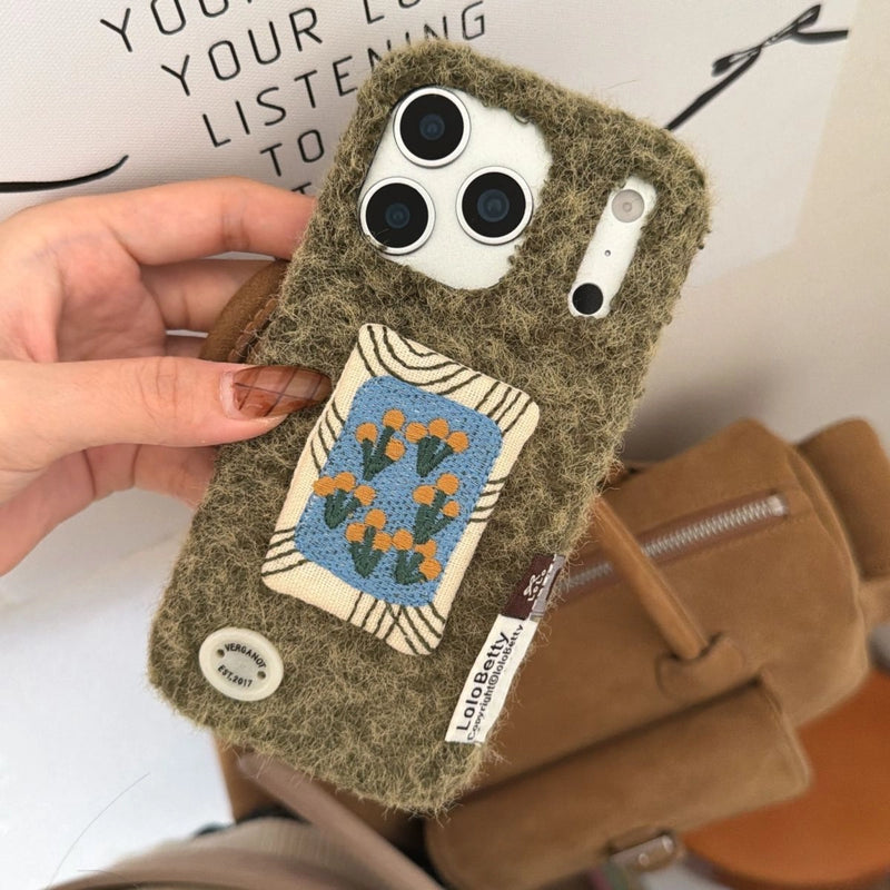 Embroidered tulip phone case by TRLab Shop with colorful floral design on protective phone cover.