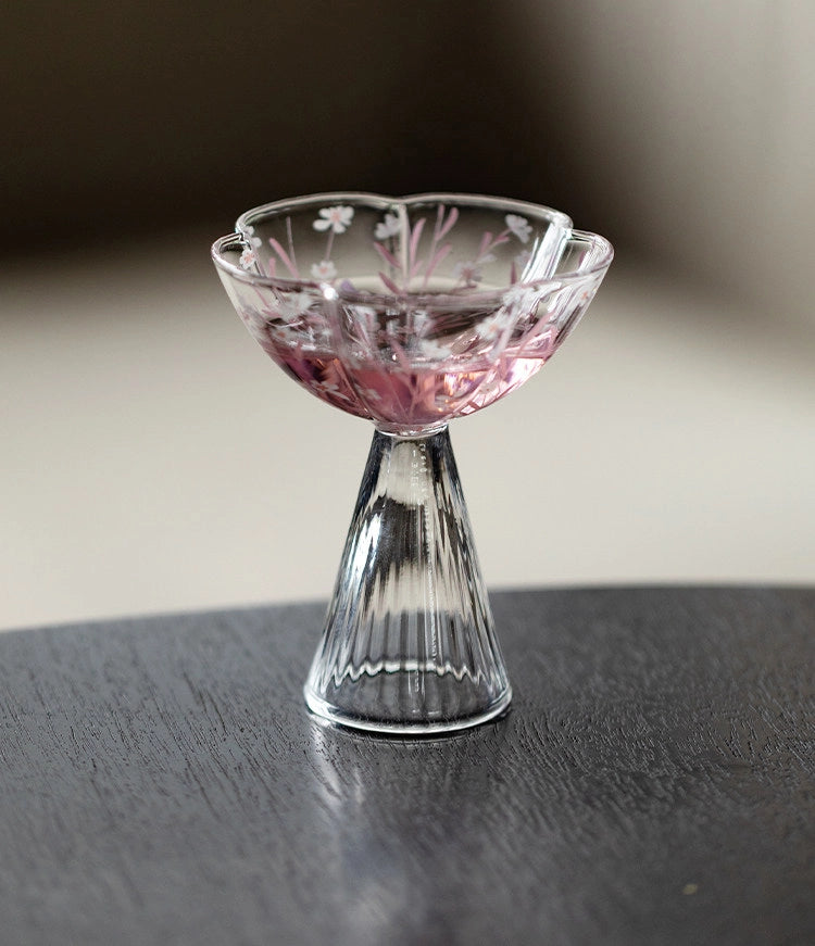 Pink Sakura Blossom glassware from TRLab Shop featuring a delicate cherry blossom design on clear glass