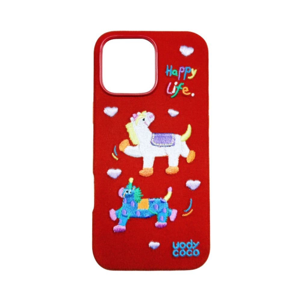 Cute fairy tale embroidered phone case by TRLab Shop featuring colorful fairy tale designs on a protective cover.