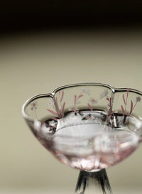 Pink Sakura Blossom glassware by TRLab Shop featuring a delicate pink floral design on clear glass, perfect for elegant dining.
