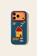 Embroidered house phone case with intricate floral design, compatible with smartphones, by TRLab Shop.