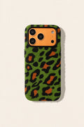 Green leopard print corduroy phone case from TRLab Shop, featuring a stylish and textured animal print design.