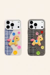 Beadworks embroidered unicorn phone case by TRLab Shop featuring colorful bead details and a whimsical unicorn design.
