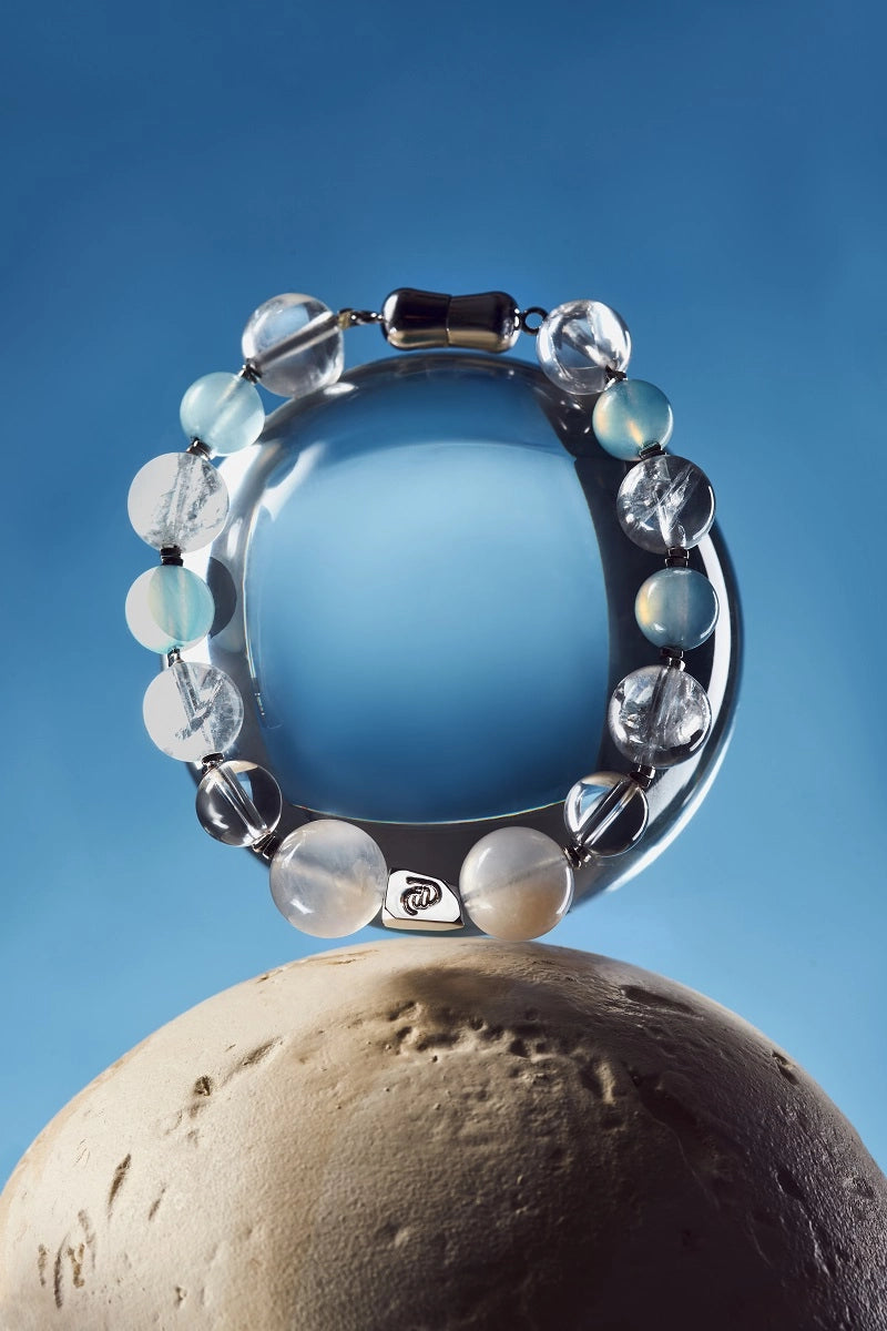 ROCKBUND Yun Ze “Ethereal Mist” crystal healing bracelet featuring delicate beads with a calming, mystical appearance.
