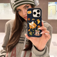 Warm autumn embroidered phone case by TRLab Shop featuring fall-themed leaf and floral embroidery on a protective phone cover.