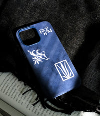 Blue shamanic embroidered phone case with intricate tribal patterns, designed for smartphones, by TRLab Shop.