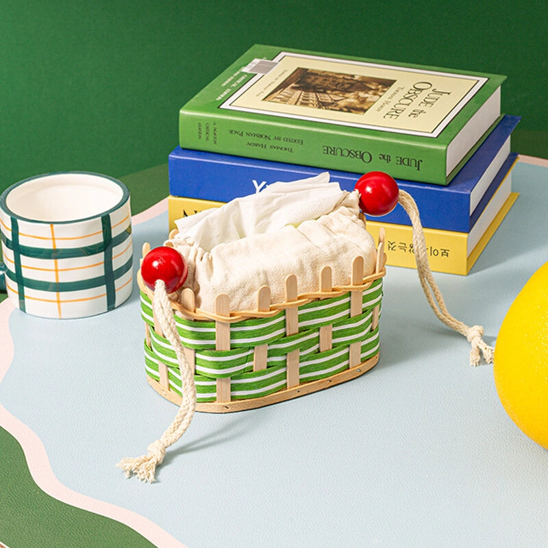 Woven Wood and Rattan Drawstring Tissue Box - TRLab Shop