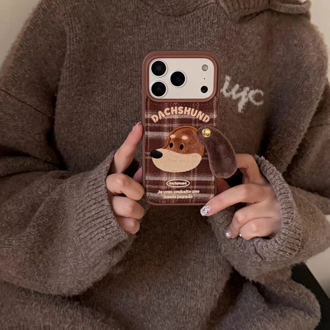 Big Ear Puppy Embroidered Phone Case