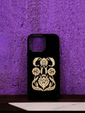 Black Shamanic embroidered phone case with intricate tribal patterns, designed by TRLab Shop for stylish protection.