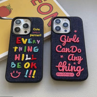 Pink embroidered phone case with letter design from TRLab Shop, featuring a soft fabric exterior and precise embroidery details.