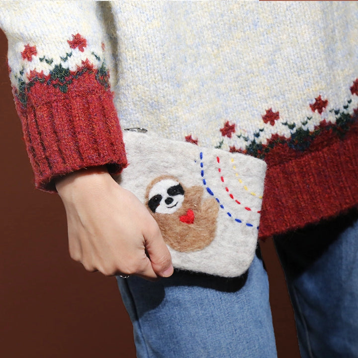 Felted Sloth Coin Pouch