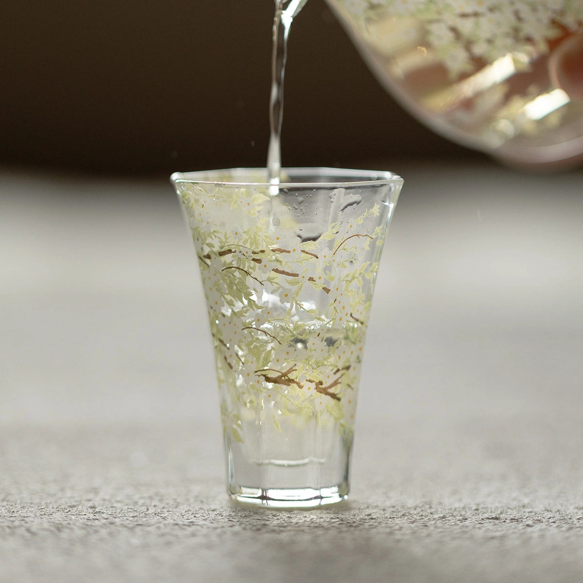 Pear-Blossom Hexagonal Glass Tumbler