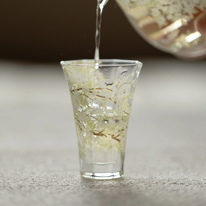 Pear-Blossom Hexagonal Glass Tumbler
