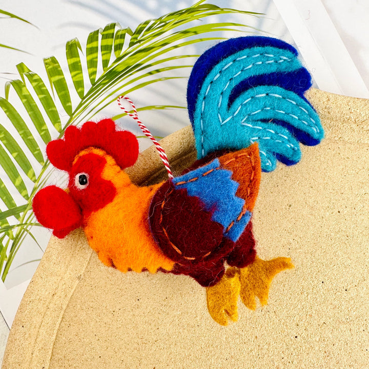 Felted Colorful & White Rooster Charm - TRLab Shop