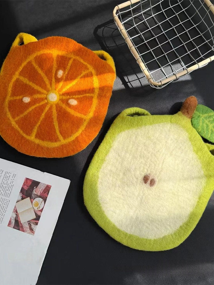 Felted Pear & Orange Crossbody Bag