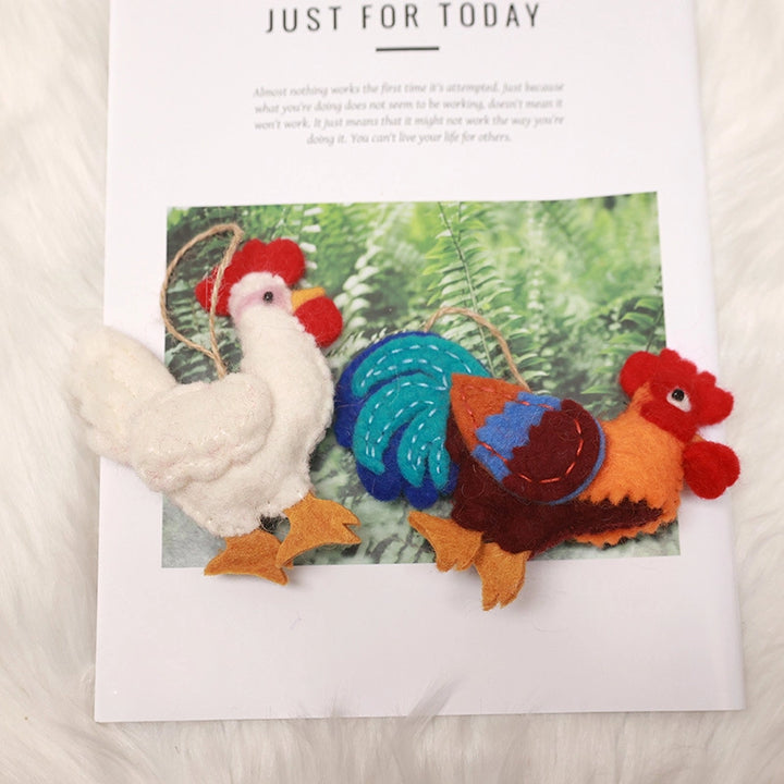 Felted Colorful & White Rooster Charm - TRLab Shop