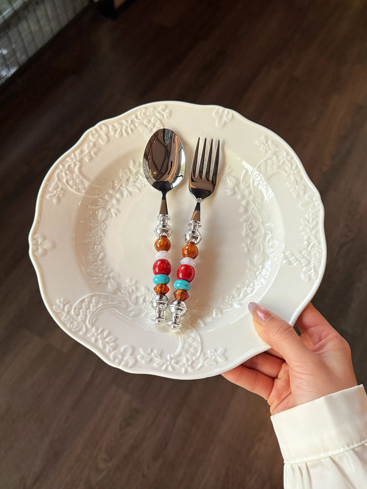 Molten Gold Beads Stainless Steel Spoon & Fork