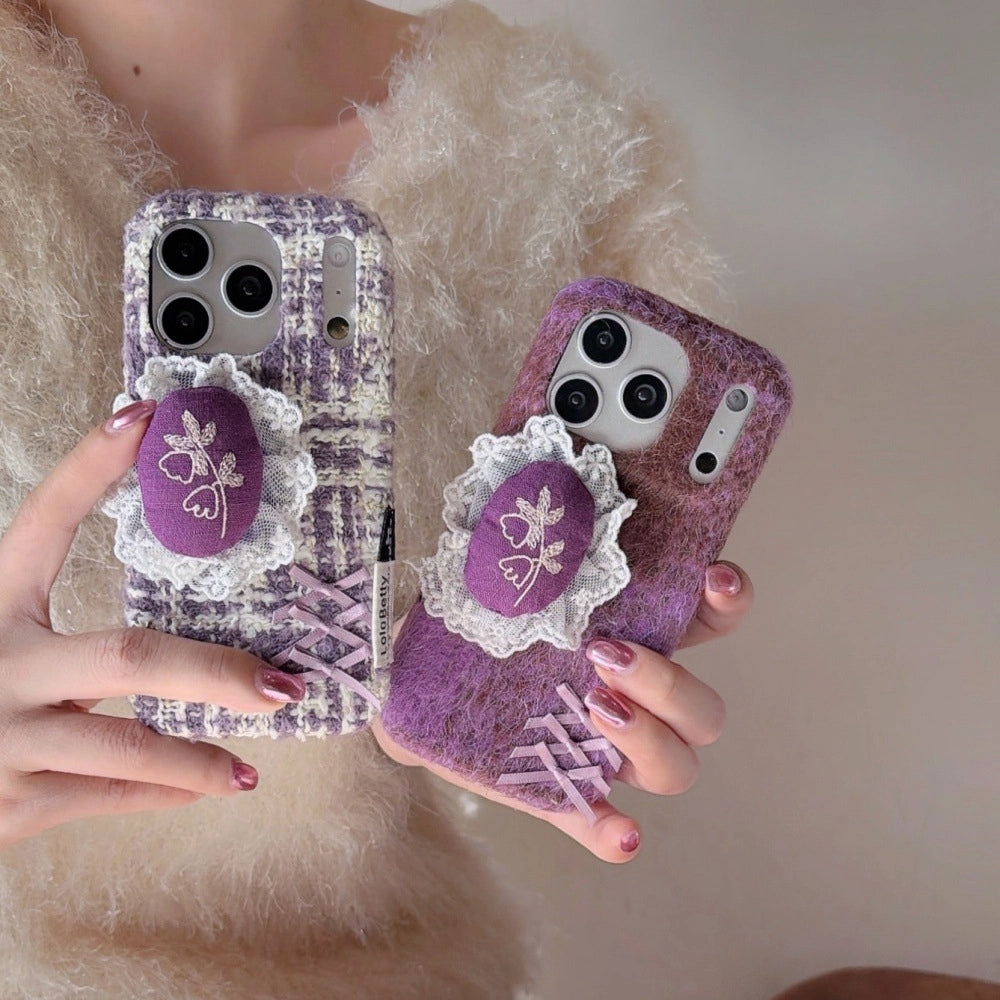 Purple Tweed Bellflower Embroidered Phone Case - TRLab Shop