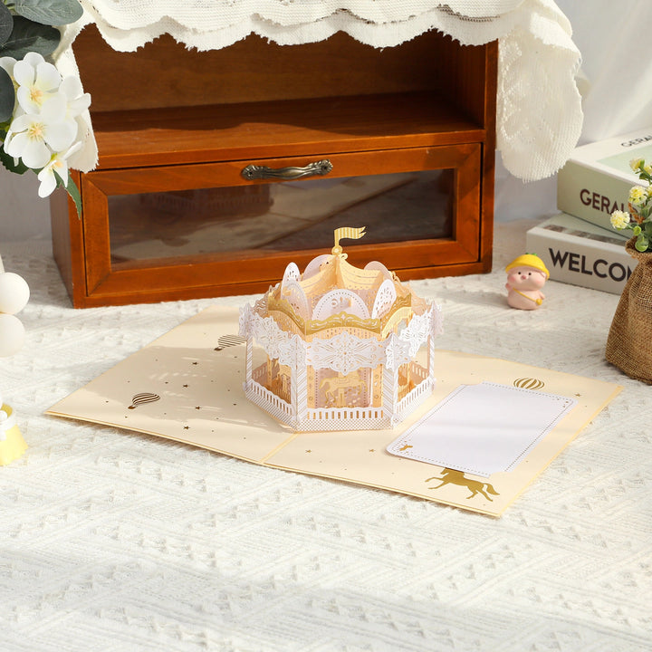 Carousel 3D Pop Up Paper Art Greeting Card